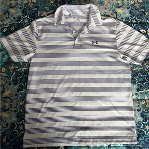 Under Armour Men's Polo Shirt - White and purple Stripes